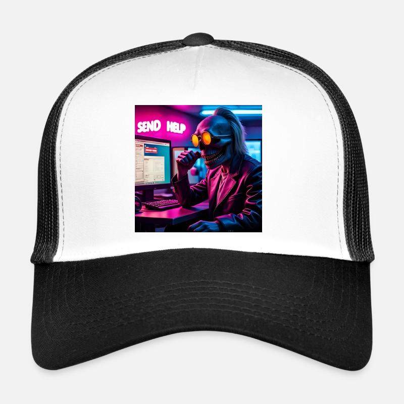 Cyberpunk Neon Skull Hacker Send Help Design - Trucker Cap - white/black