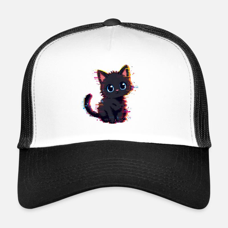 Neon Glitch Black Cat Cute Trucker Cap