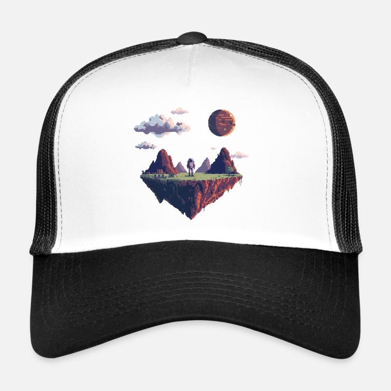 Astronaute pixel 8 bits sur une île flottante Casquette trucker 
