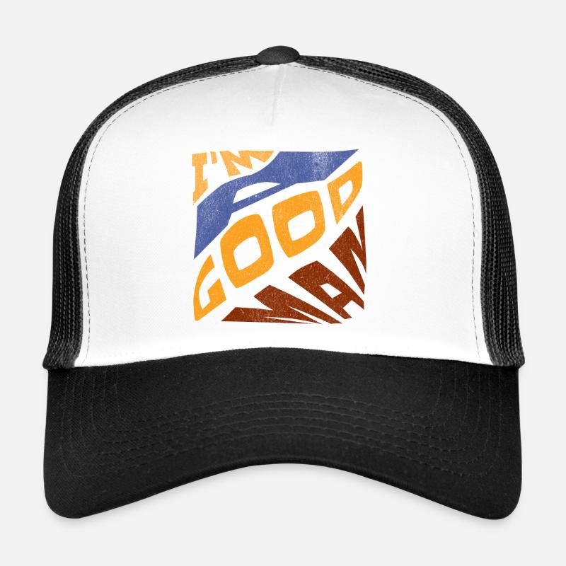 Pop rétro bleu orange I'm a good man - Casquette trucker  - blanc/noir