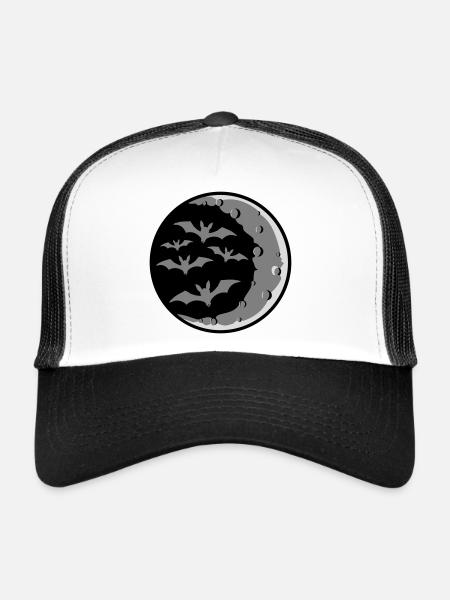 Lots of bats silhouette cool crescent moon night - Trucker Cap - white/black - Front