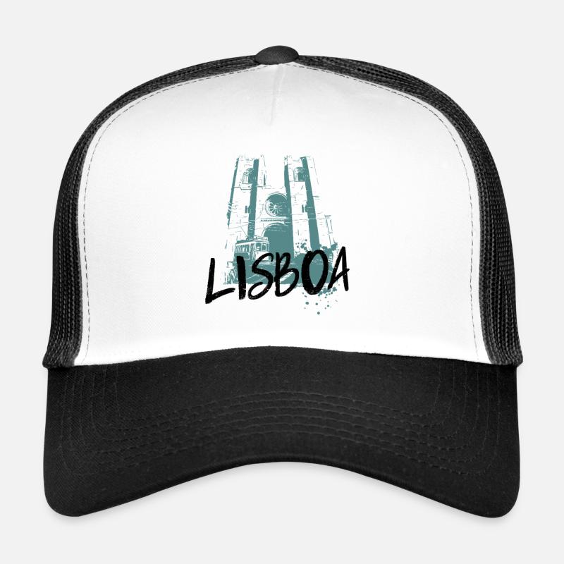 Tram and Cathedral, Lisbon blue illustration Trucker Cap