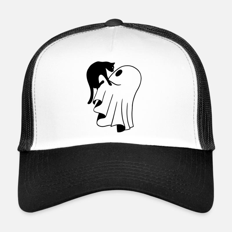 Ghost with Cat Sketch – Child-Friendly Halloween Trucker Cap