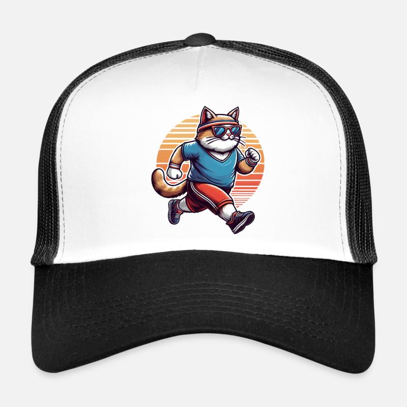 Chat sportif jogging coucher de soleil rétro Casquette trucker 