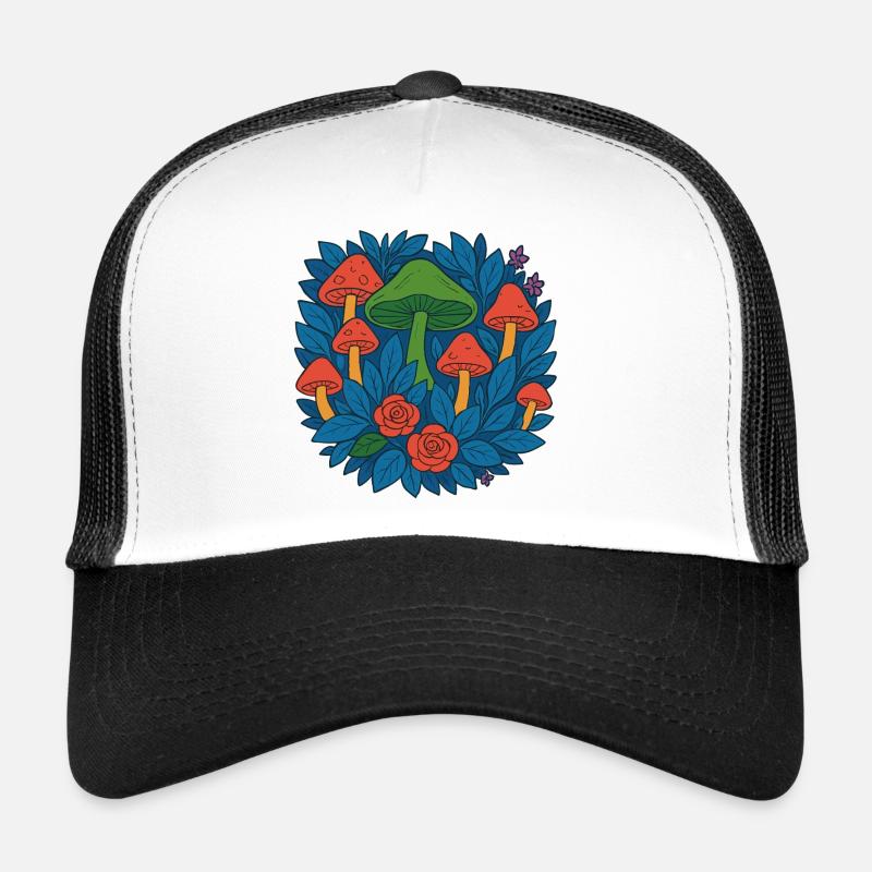Cercle de champignons de feuilles et de roses Casquette trucker 
