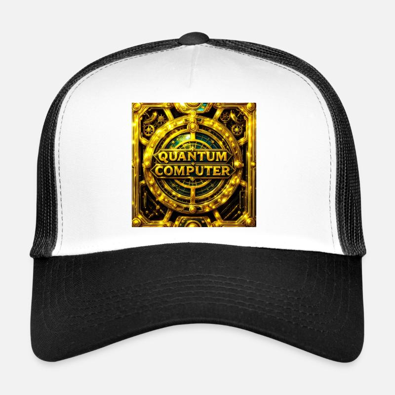 Golden Quantum Computer Emblem Trucker Cap