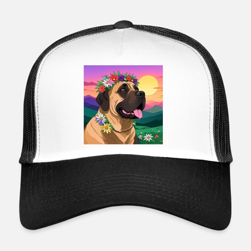 Dogue avec couronne florale - Casquette trucker  - blanc/noir