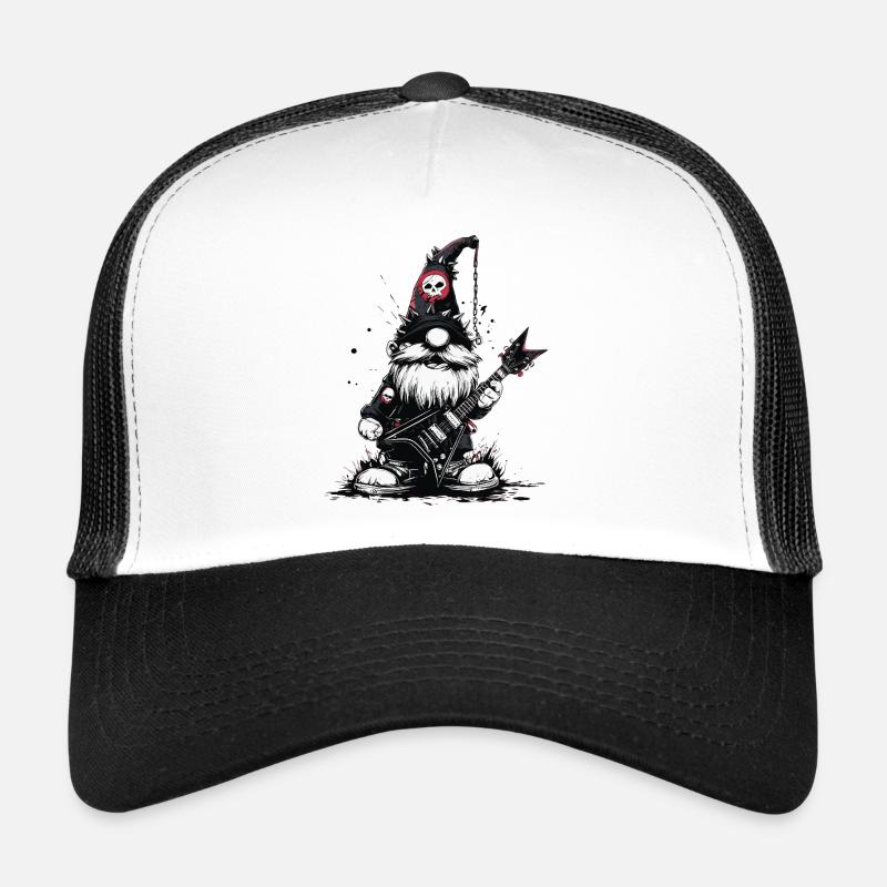 Gartenzwerg Rocker spielt Gitarre Trucker Cap