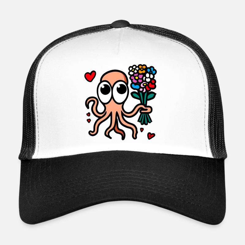 Winkender Oktopus Blumenstrauß - Trucker Cap - Weiß/Schwarz