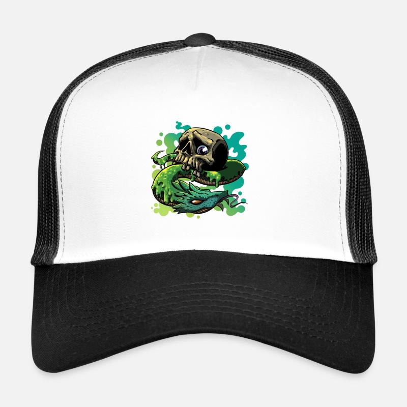 Neon Schlange Schädel - Trucker Cap - Weiß/Schwarz