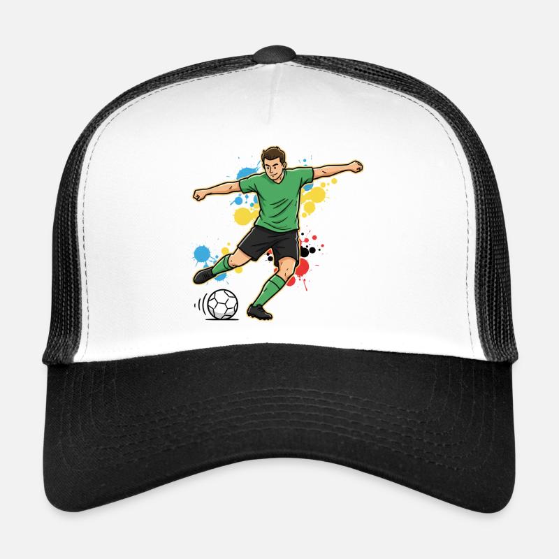 Soccer Player Comic Paint Splash Green Trucker Cap
