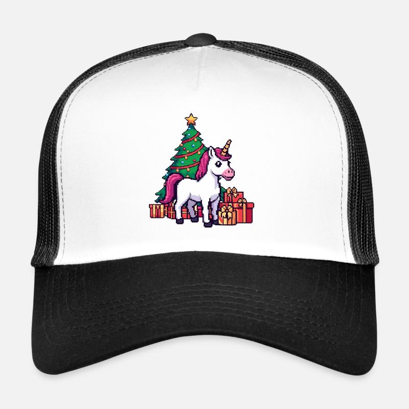 Pixel Einhorn & Weihnachtsbaum Retro Kunst Trucker Cap
