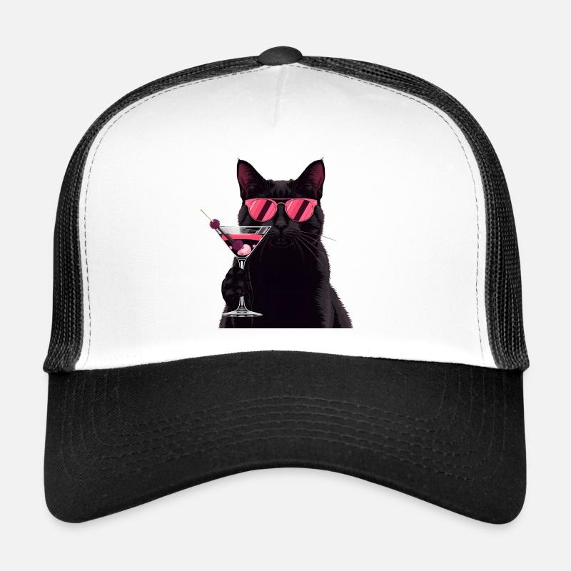 Chat noir avec dessin animé Pink Martini Casquette trucker 