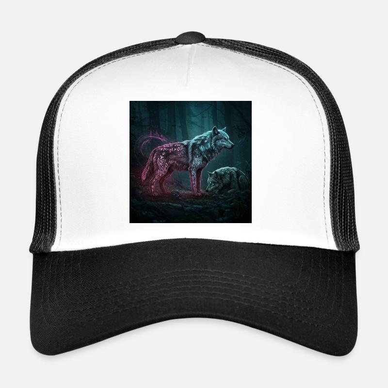 Neonrunen Wolfwald im Mondschein Trucker Cap