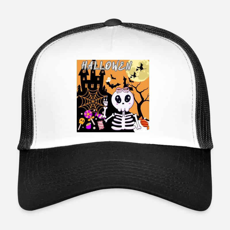 Süßes Halloween Skelett mit Süßigkeiten - Trucker Cap - Weiß/Schwarz