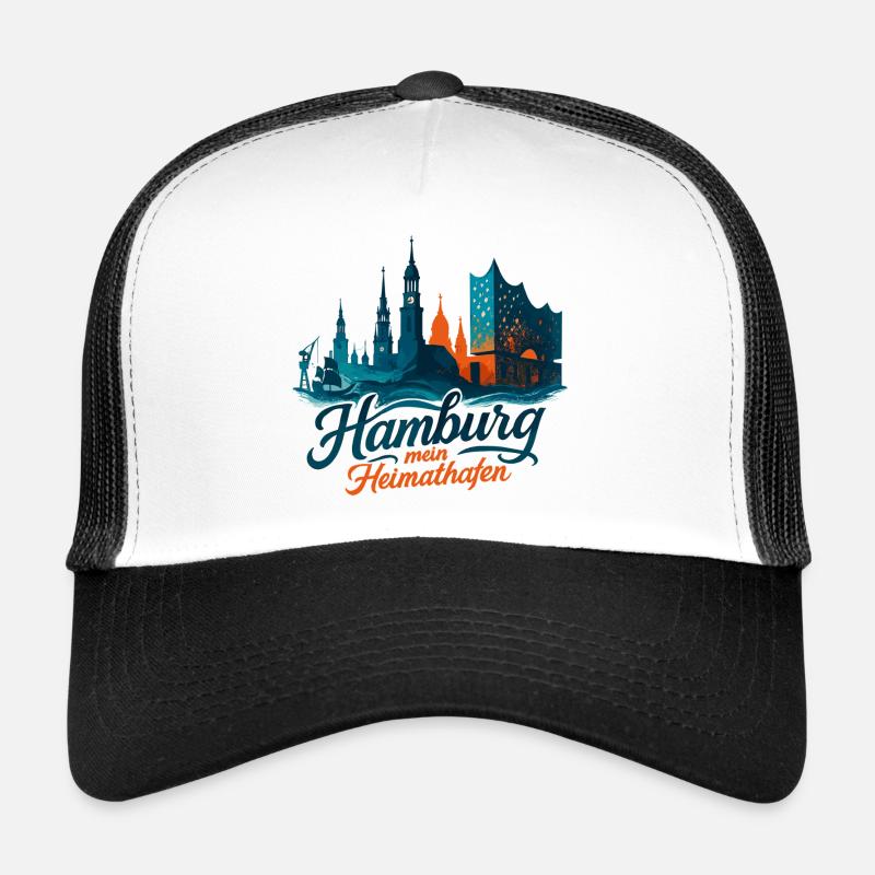 Hamburg Heimathafen Silhouette Gift Maritime Trucker Cap
