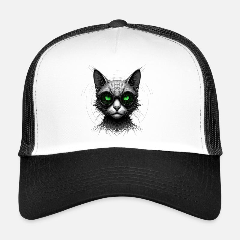 Chat geek codeur informatique au regard vert Casquette trucker 
