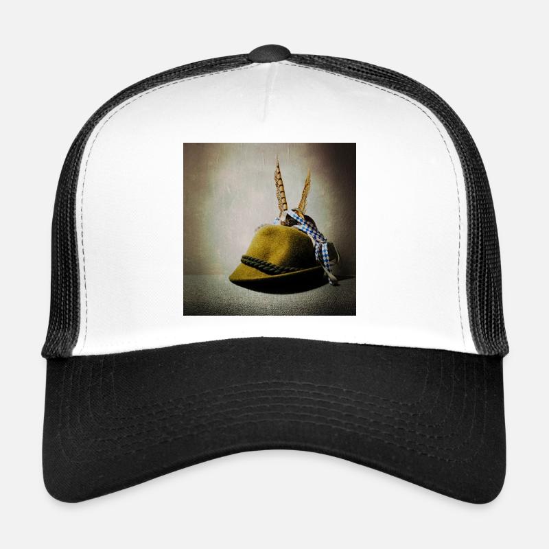 Alpine hat with feather band - Trucker Cap - white/black