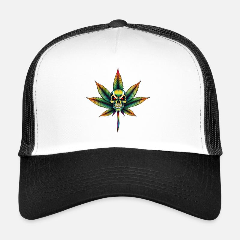 Rainbow Skull Cannabis Leaf Trucker Cap