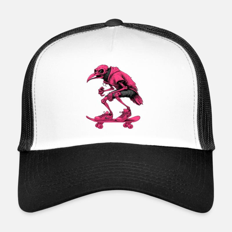 Neon Skater Skeleton Bird - Trucker Cap - white/black