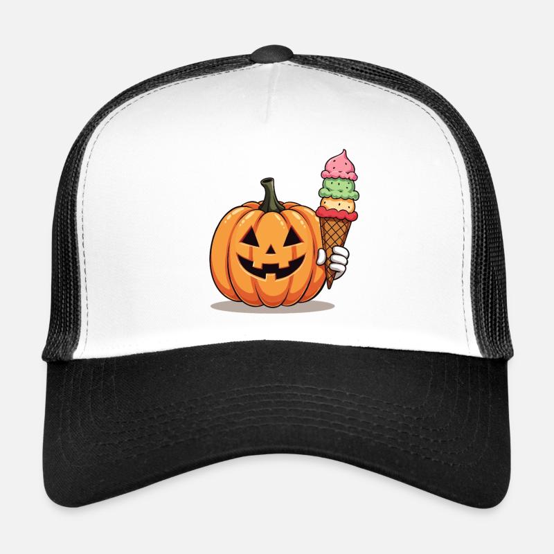 Süßer Grusel Kürbis mit Eiswaffel - Trucker Cap - Weiß/Schwarz