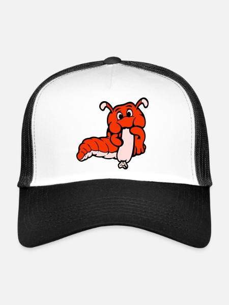 Caterpillar Worm Happy Eats Sausage Sausage Hot Dog - Trucker Cap - white/black - Front
