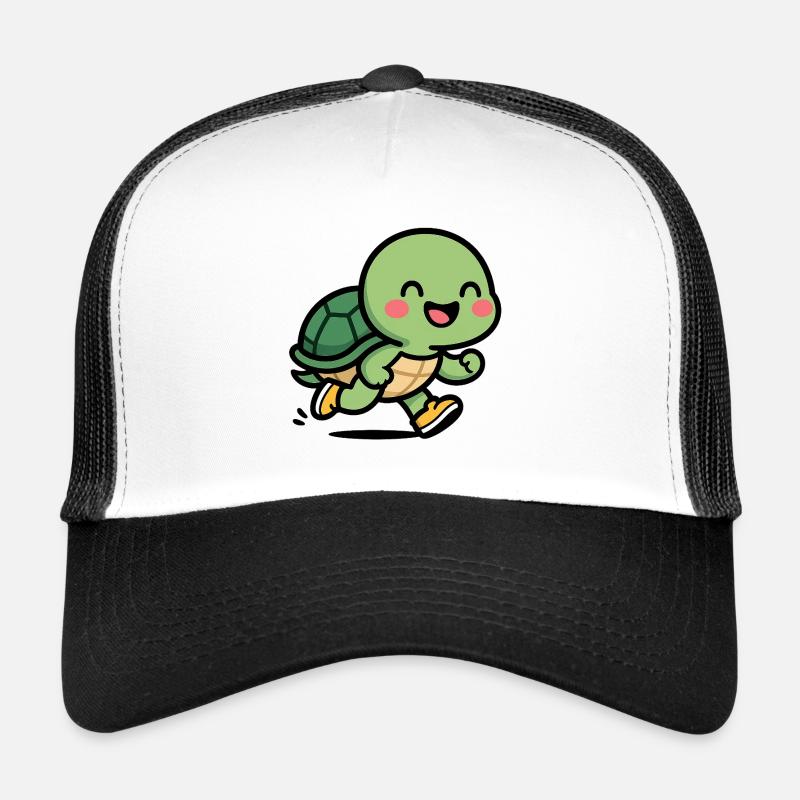 Schildkröten-Läufer-Lächeln - Trucker Cap - Weiß/Schwarz