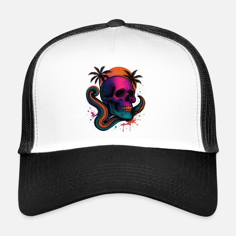 Crâne au néon - Casquette trucker - blanc/noir