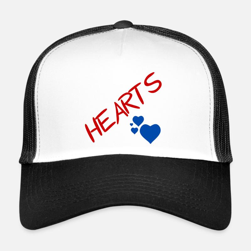 Blaue Herzen und rote Buchstaben - Trucker Cap - Weiß/Schwarz
