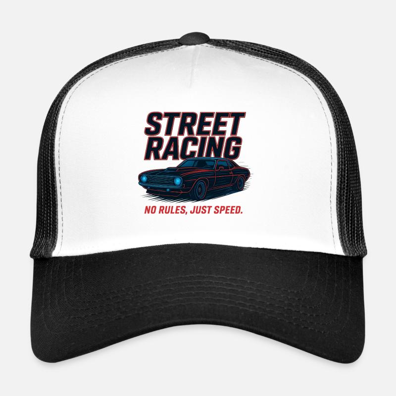 Course de rue – Pas de règles, juste de la vitesse - Casquette trucker  - blanc/noir