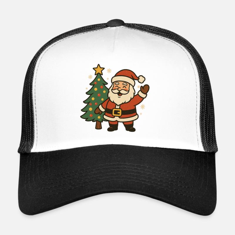 Fröhlicher Weihnachtsmann neben Baum - Trucker Cap - Weiß/Schwarz