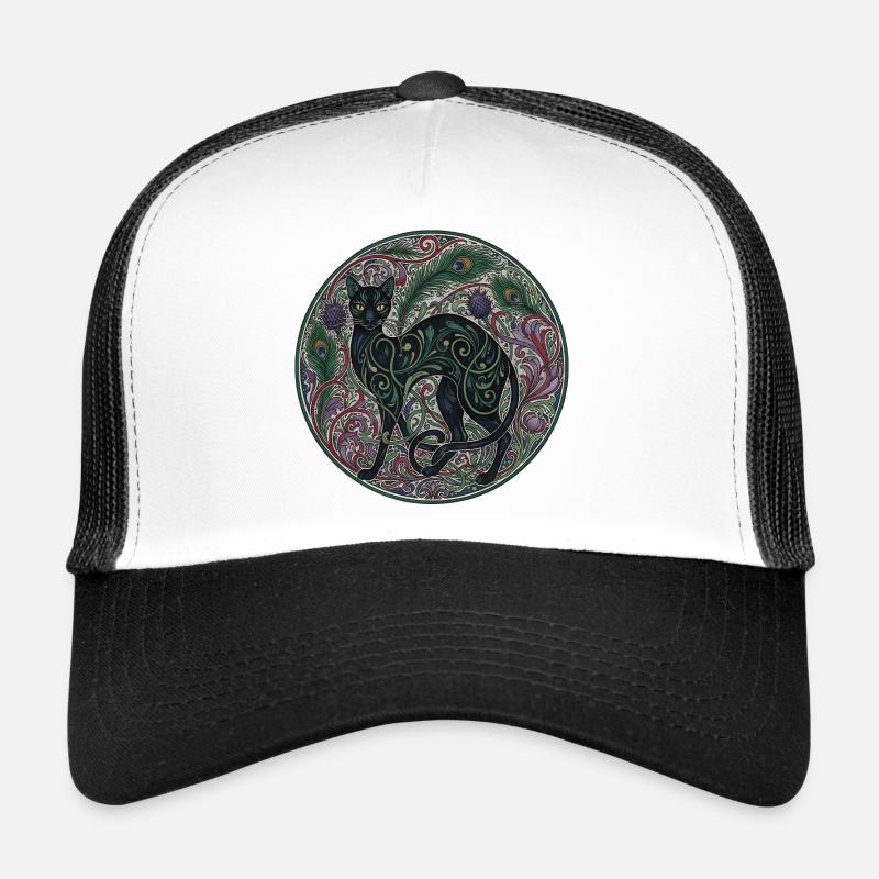 Interwoven Night Cat Ornamental Circle Trucker Cap