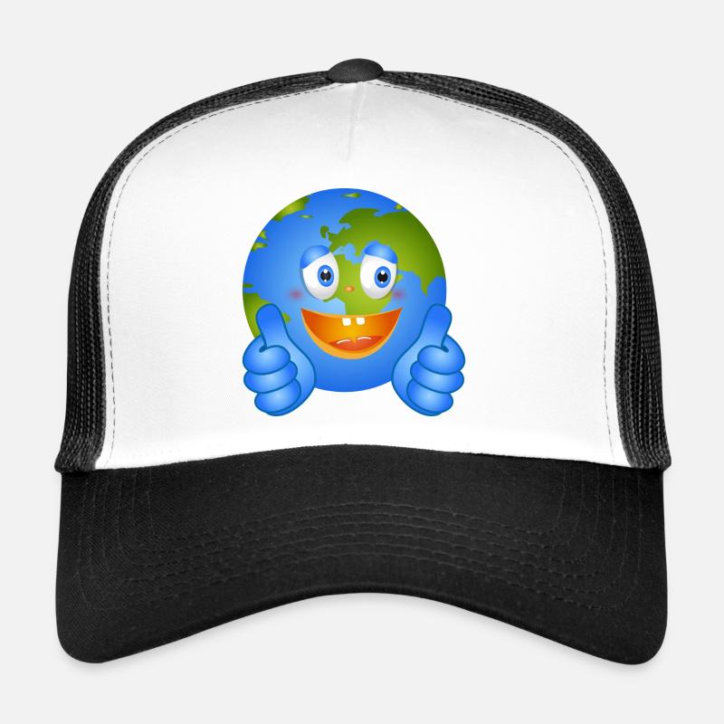 Fröhliche Erde mit Daumen nach oben – Comic Stil - Trucker Cap - Weiß/Schwarz