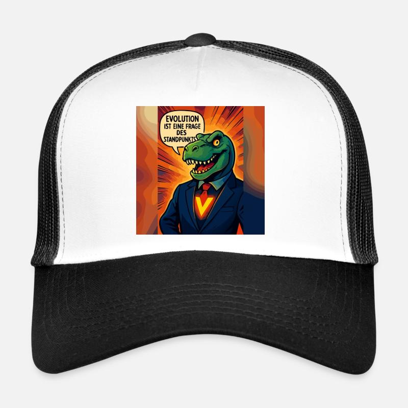 Dino in a suit – evolution is a matter of opinion - Trucker Cap - white/black