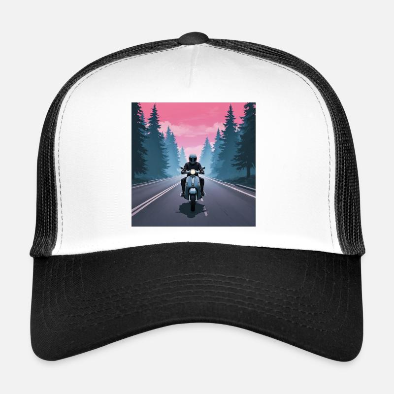 Motorradfahrer im Wald - Trucker Cap - Weiß/Schwarz