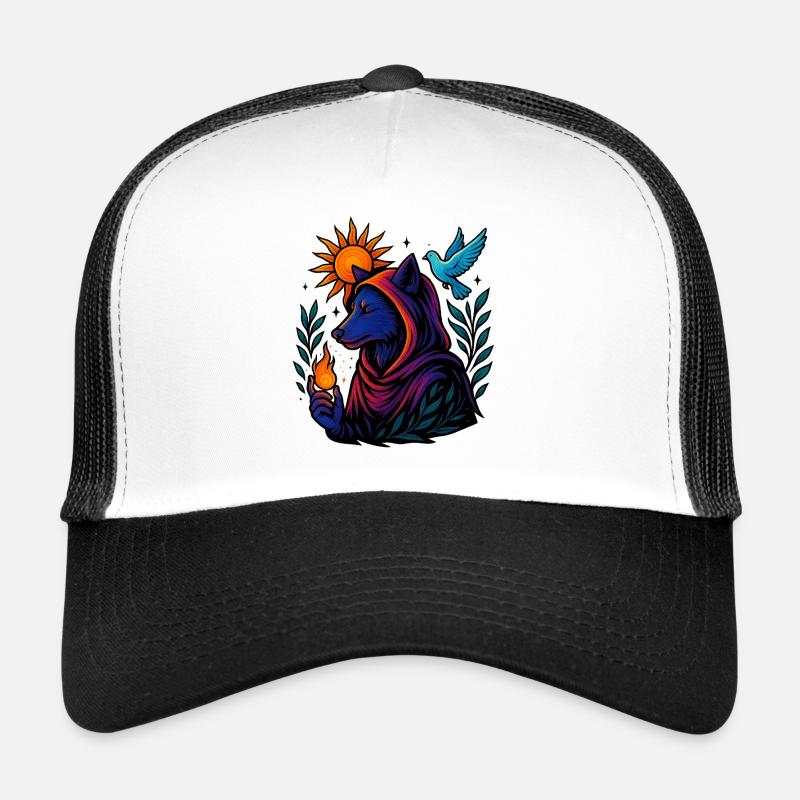 Spirit Flame – Die Kunst des kosmischen Wolfes Trucker Cap