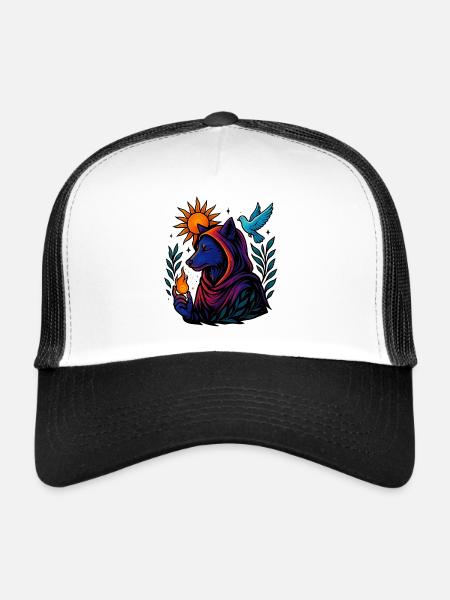 Flame of the Spirit – Cosmic Wolf Art - Trucker Cap - white/black - Front