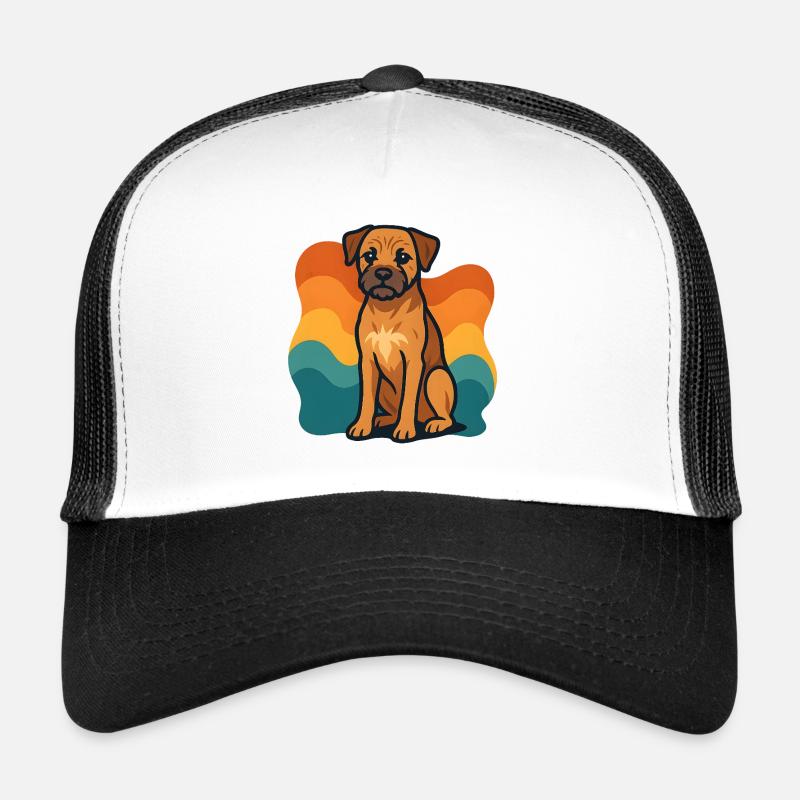 Colorful Border Terrier Dog with Wave Pattern - Trucker Cap - white/black