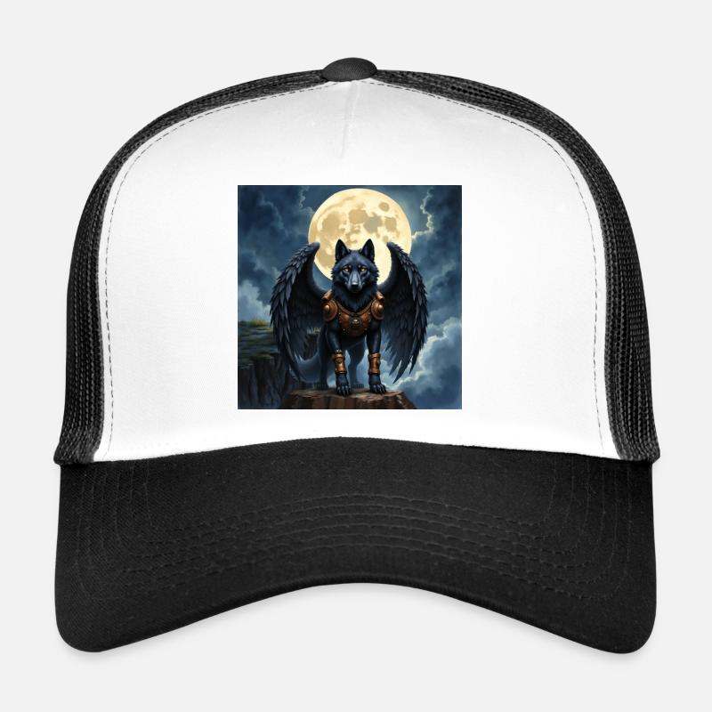 Winged wolf under full moon Trucker Cap