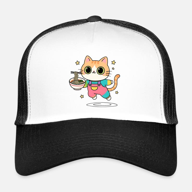 Chat bol de Ramen Multicolore - Casquette trucker - blanc/noir