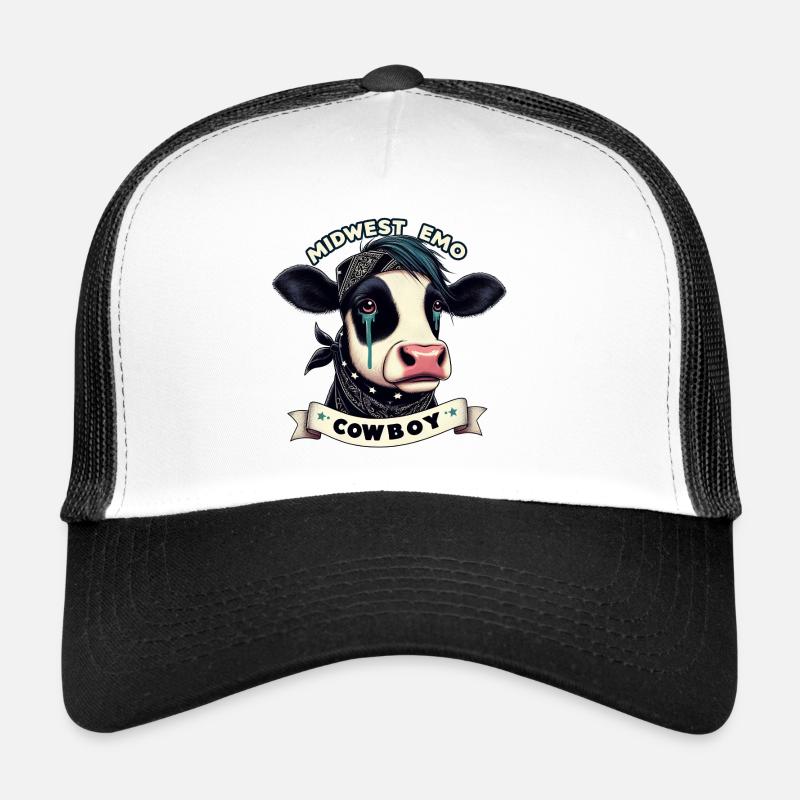 Mittlerer Westen Emo Cowboy Kuh Illustration Trucker Cap