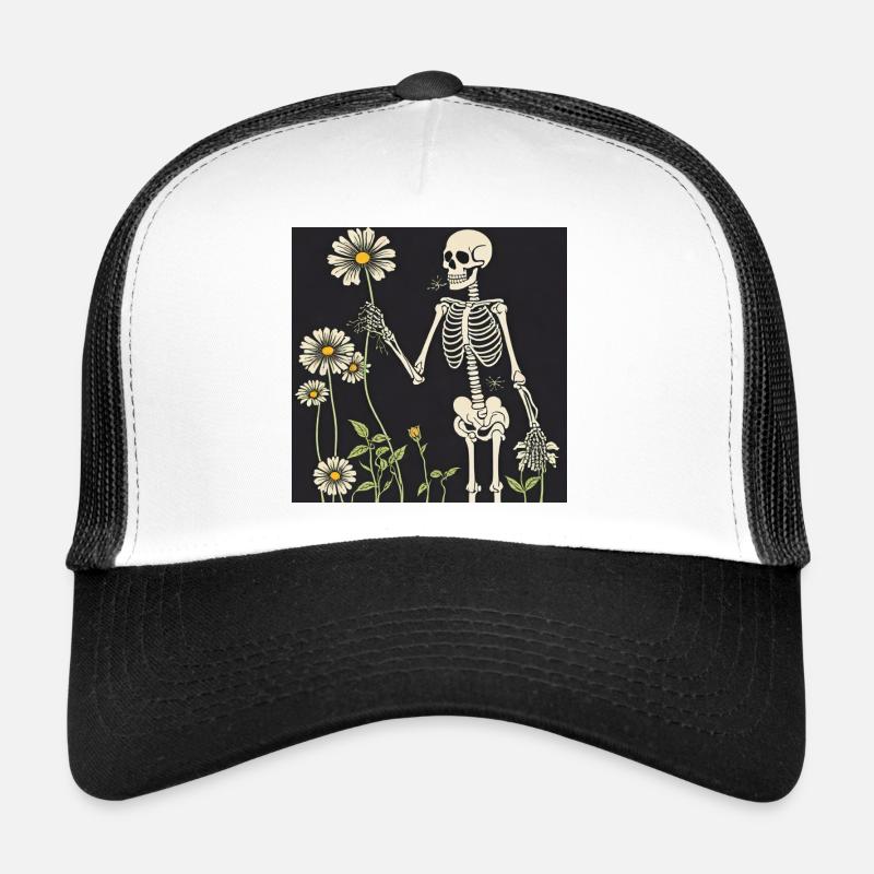 Skelett und Gänseblümchen-Strauß Trucker Cap