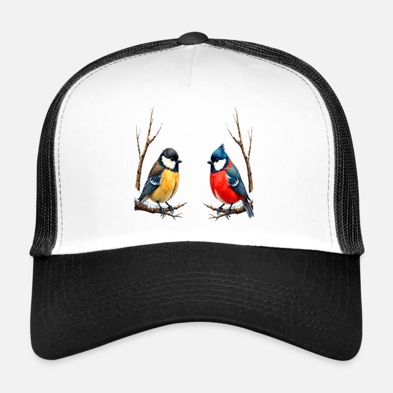Oiseaux chanteurs jumeaux en hiver Casquette trucker 