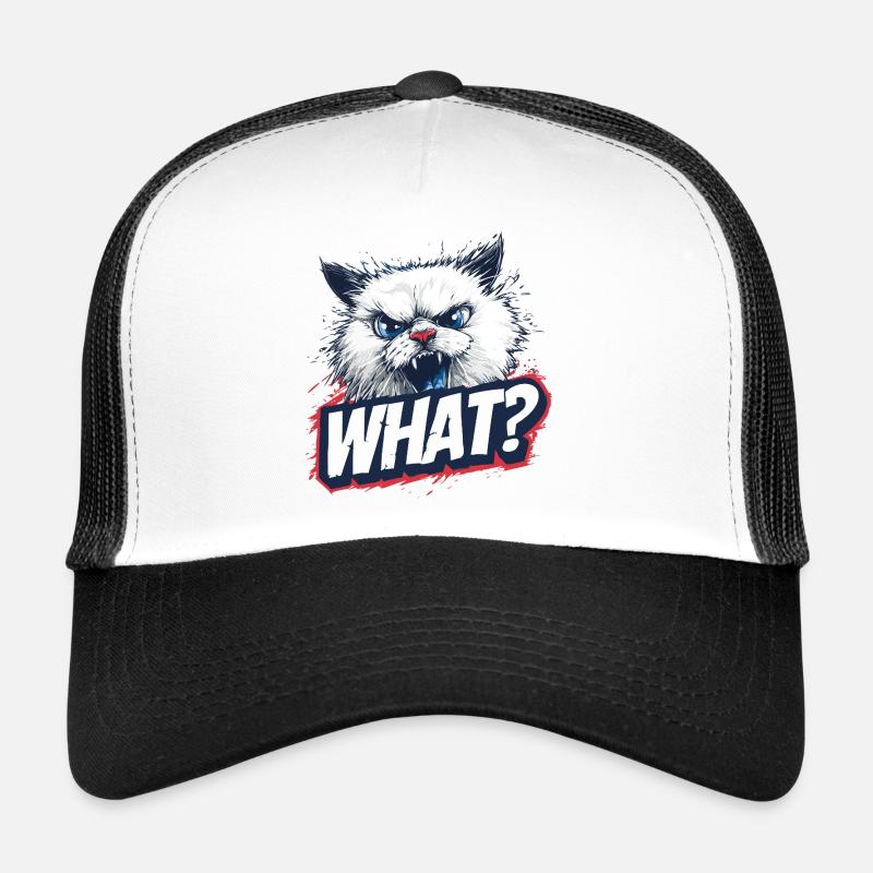 Wütende Katze – What? Design - Trucker Cap - Weiß/Schwarz