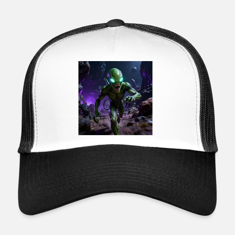 Green alien with glowing eyes - Trucker Cap - white/black