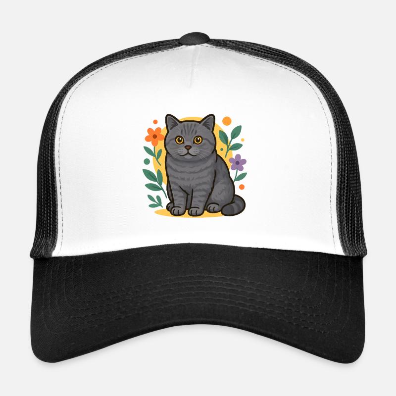 Chat British Shorthair en cercle de fleurs Casquette trucker 