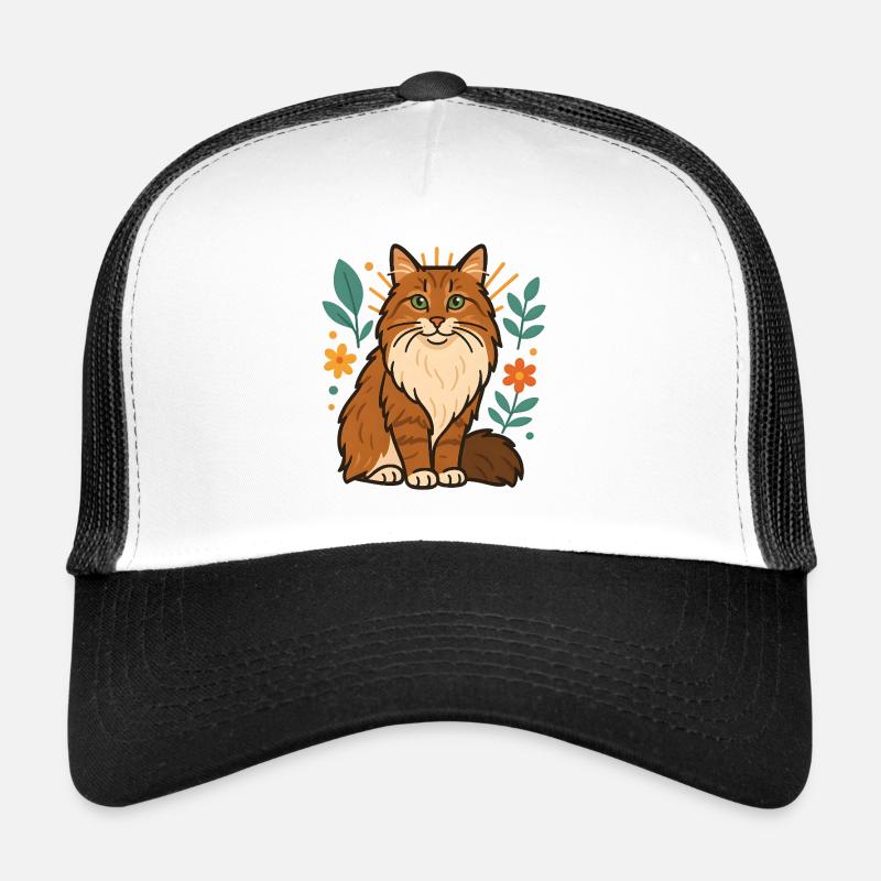 Chat des forêts norvégiennes chat parmi les fleurs Casquette trucker 