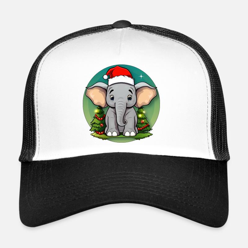 Éléphant Noël / Père Noël Éléphant - Casquette trucker  - blanc/noir