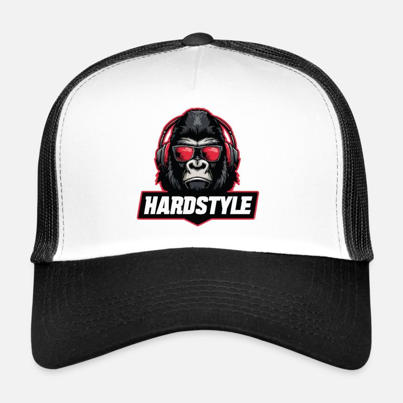 Hardstyle Gorilla – Musik Design mit Kopfhörern Trucker Cap