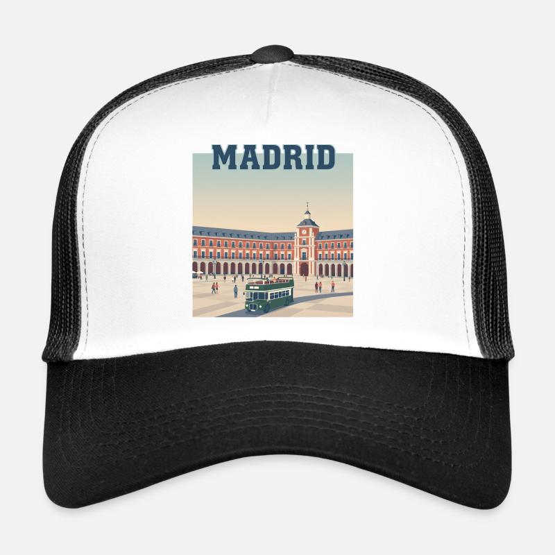 Madrid Plaza Retro-Busszene - Trucker Cap - Weiß/Schwarz